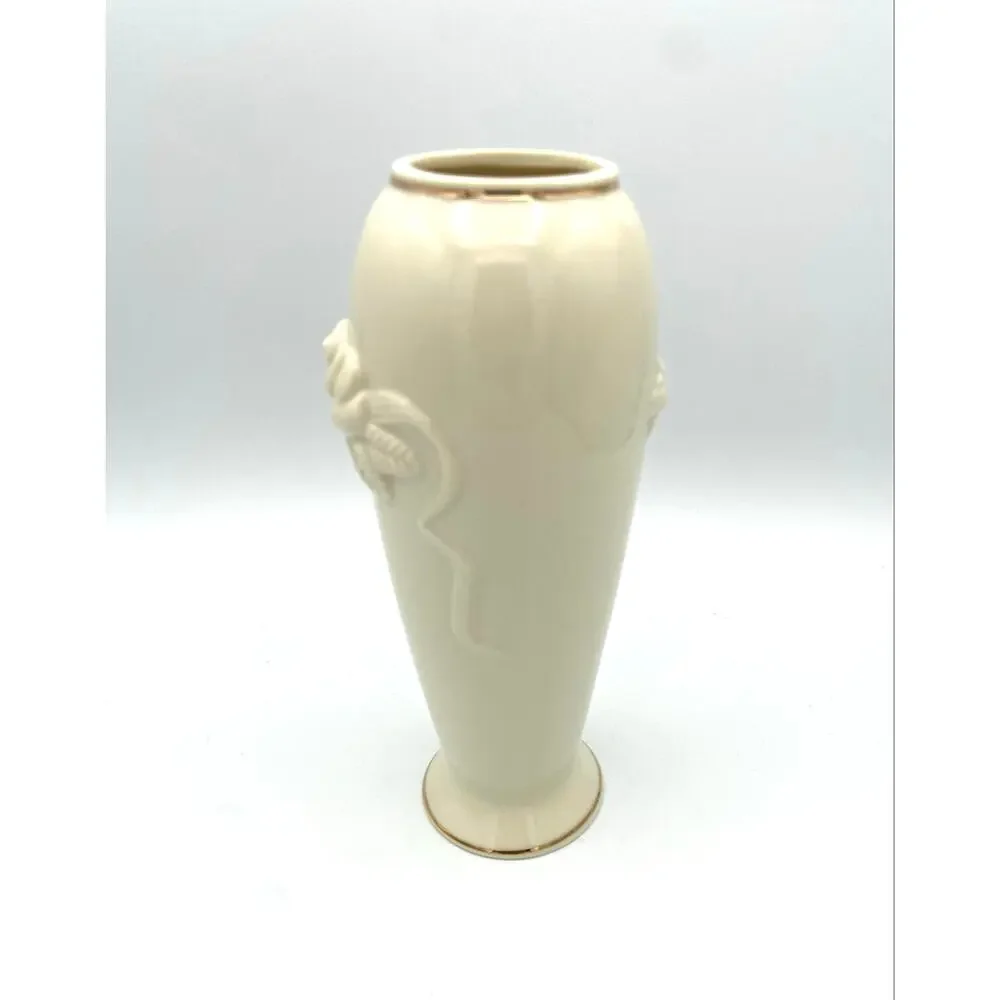 Lenox Ivory Porcelain Rose Blossom Bud Vase Embossed 24K Gold Trim 7 1/2